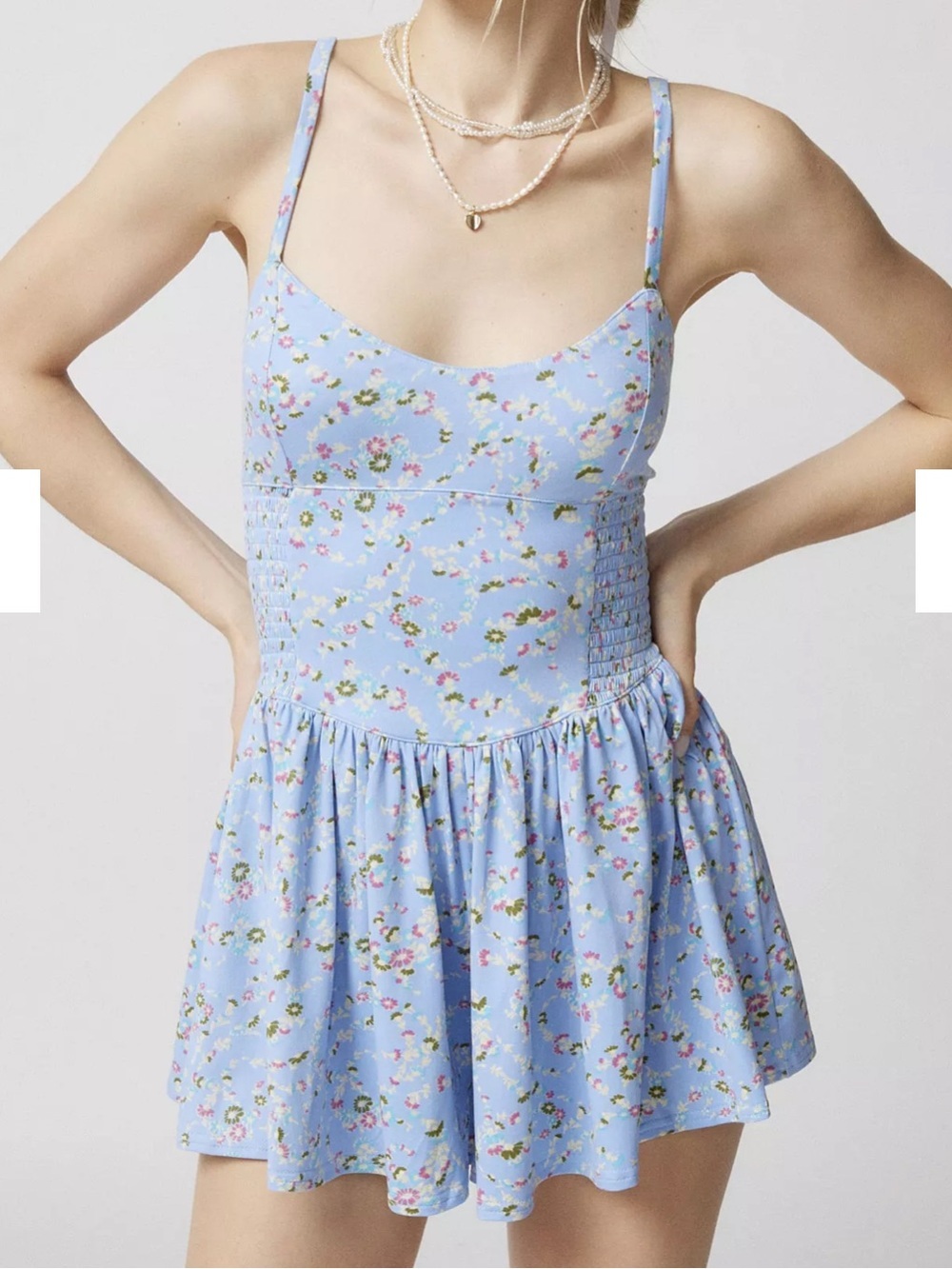 Urban Outfitters Raleigh Blue Floral Romper Size Medium